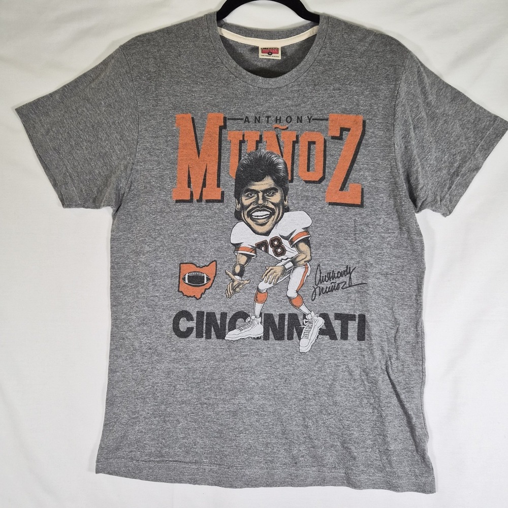 Homage Anthony Munoz Cincinnati Bengals T Shirt Mens Medium Gray NFL Retro...